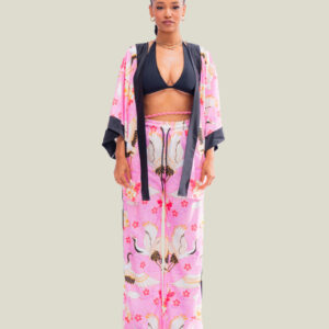 Japaneese Kimono Pink Cranes Woman