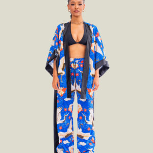 Japanese Kimono Blue Cranes Woman