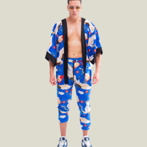 Japanese Kimono Blue Cranes Man