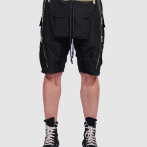 Peony Multi Zippers Shorts - Black and Gold