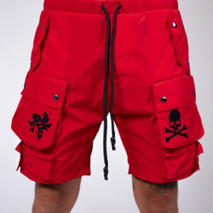 Peony Red Multi Pockets Cargo Shorts